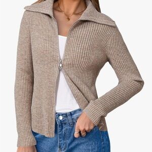 Women's Tan Ribbed Sweater